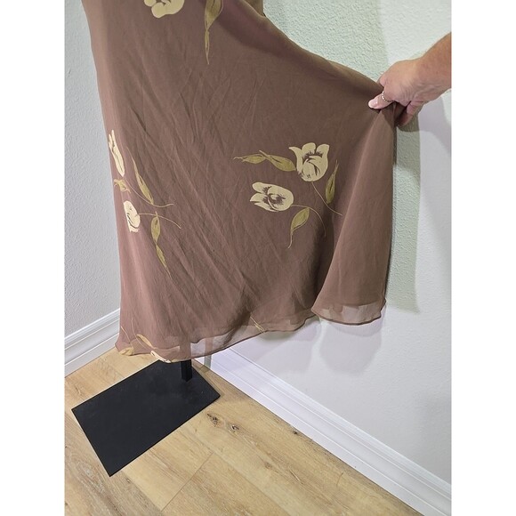 Anne Klein Babydoll Silk Y2K Dress Floral Womens 14 Taupe Floral Halter Chiffon - Picture 3 of 8
